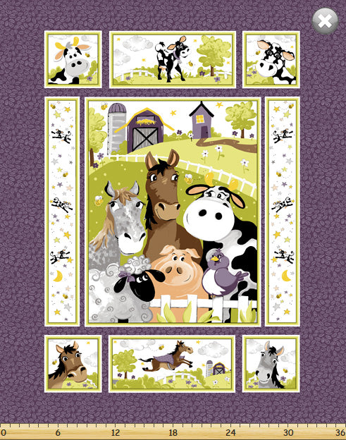 Susybee Barnyard Buddies Quilt Panel - Three Wishes Patchwork Fabric