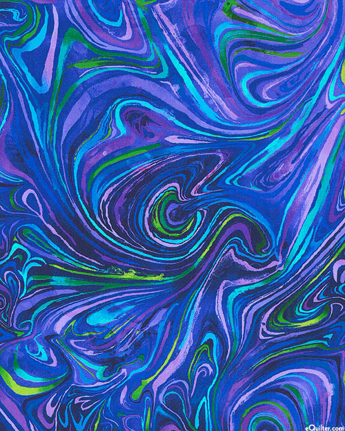 Poppy: Crazy Swirl - Blue - DIGITAL PRINT by Chong-A Hwang - Three Wishes Patchwork Fabric
