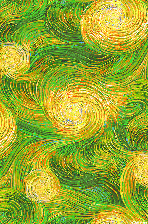 Artworks IX: Starry Reflections (Green) DIGITAL PRINT - Three Wishes Patchwork Fabric