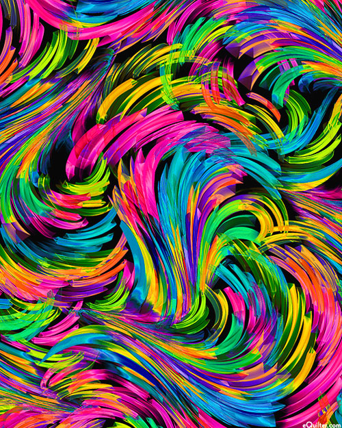 Artworks XII: Painted Prism Swirl (Black/Pink) DIGITAL PRINT - Three Wishes Patchwork Fabric