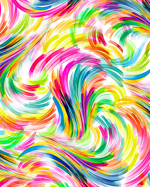 Artworks XII: Painted Prism Swirl (White/Pink) DIGITAL PRINT - Three Wishes Patchwork Fabric