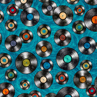 Good Vibrations Vinyl Records Blue by Dan Morris for QT Fabrics