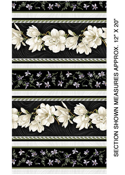 Accent on Magnolias: Magnolia Blooms Stripe (Cream) - Jackie Robinson for Benartex - Three Wishes Patchwork Fabric