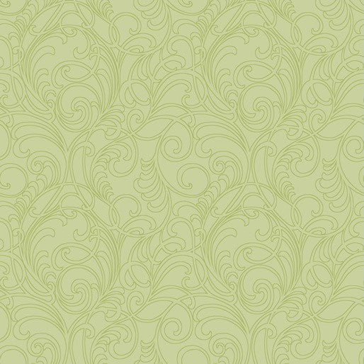 Accent on Magnolias: Meadow Scroll (Light Lime) 50cms x 110cms - Jackie Robinson for Benartex - Three Wishes Patchwork Fabric