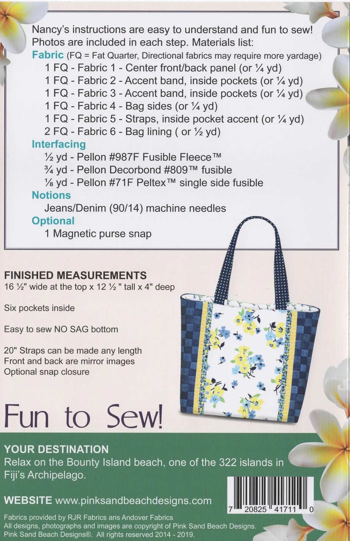 Pink Sand Beach Designs: Fiji Tote (Bag Pattern ONLY)