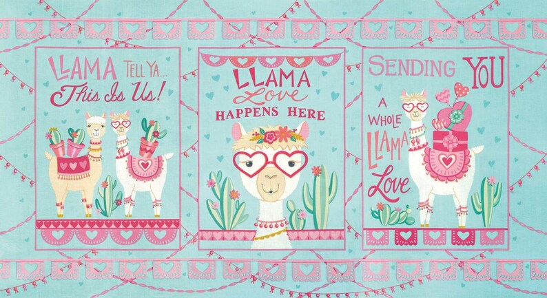 Llama Love Panel Aqua by Deb Strain for Moda