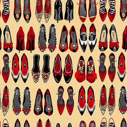SHOE LOVE IS TRUE LOVE  Small Shoes Tan by Henry Glass - Three Wishes Patchwork Fabric