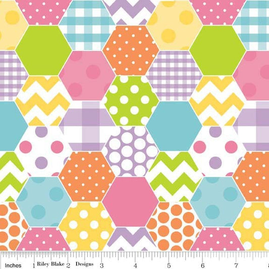 FLANNELETTE: Hexi Print (Multi) - Three Wishes Patchwork Fabric