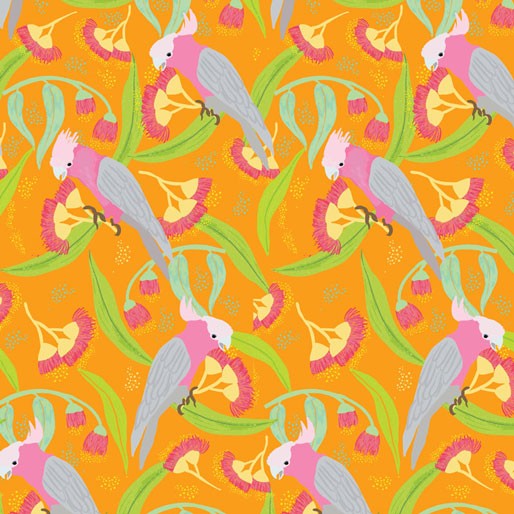 Wild Australia: Groovy Galahs Orange  by Amanda Joy Designs - Three Wishes Patchwork Fabric